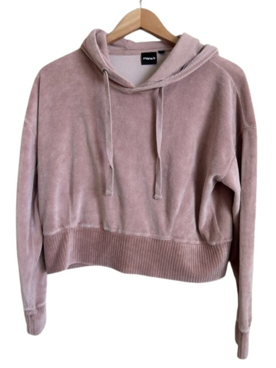 Mono B Tops - Mono B Velour Cropped Hoodie M Mauve Pink Ribbed Pullover Sweatshirt Athleisure
